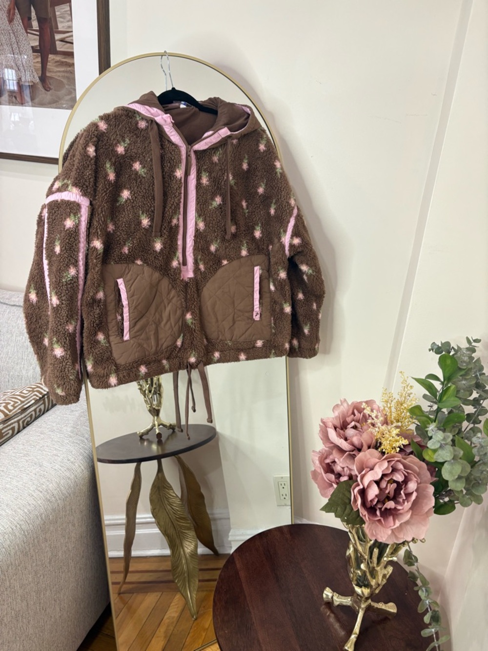 Joylab brown floral  Brown & Pink Sherpa Hoodie Jacket - Picture 3 of 7